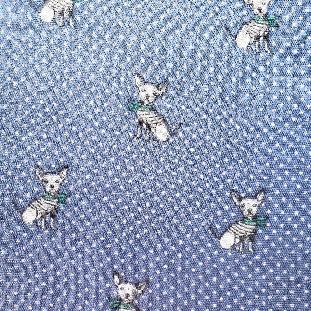 Blue infinity scarf with Chihuahua dogs and polka dots